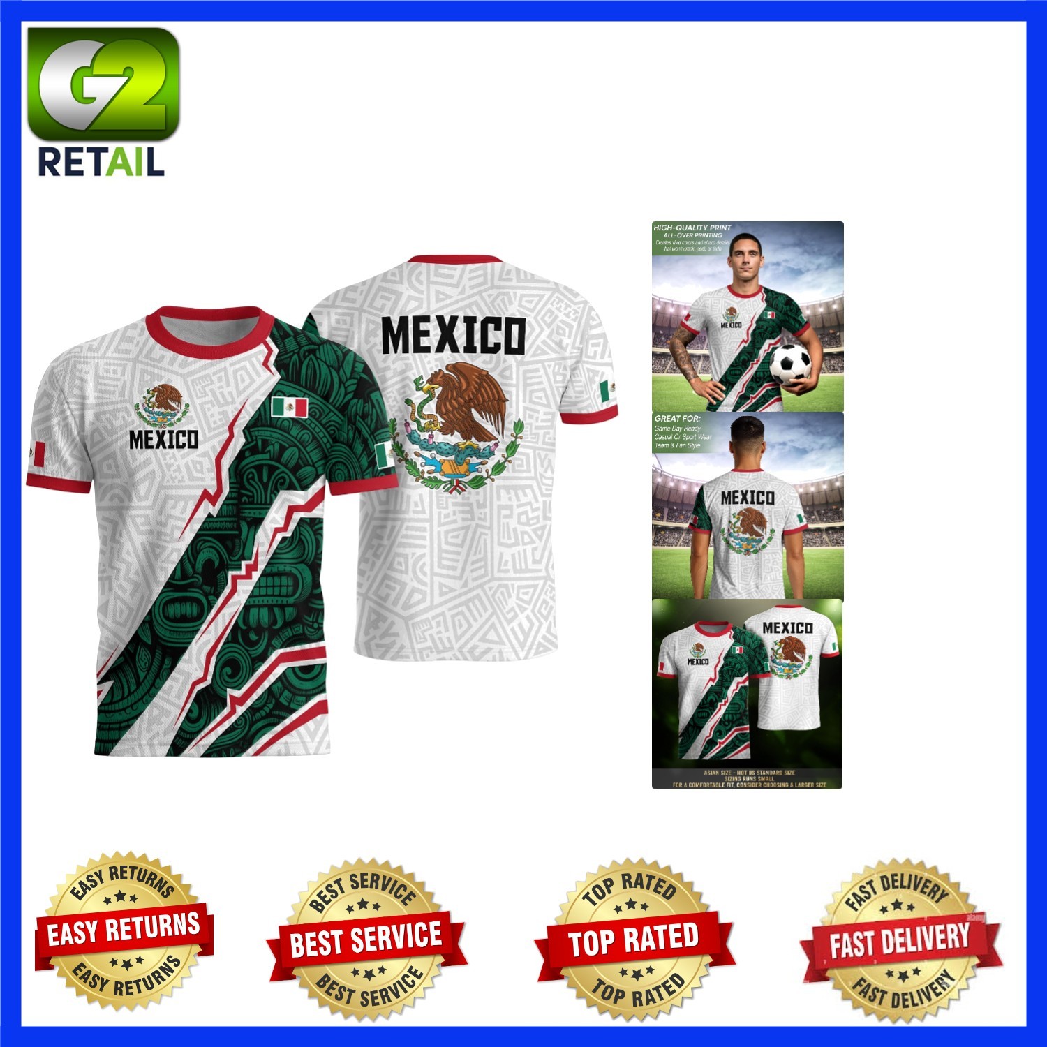 Mexico Soccer Jersey for Men - Classic Crew Neck, Lightweight & Breathable