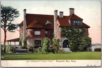 BUZZARDS BAY, Cape Cod Mass. Postcard ''Joe Jefferson's Crow's Nest'' 1907 Cancel