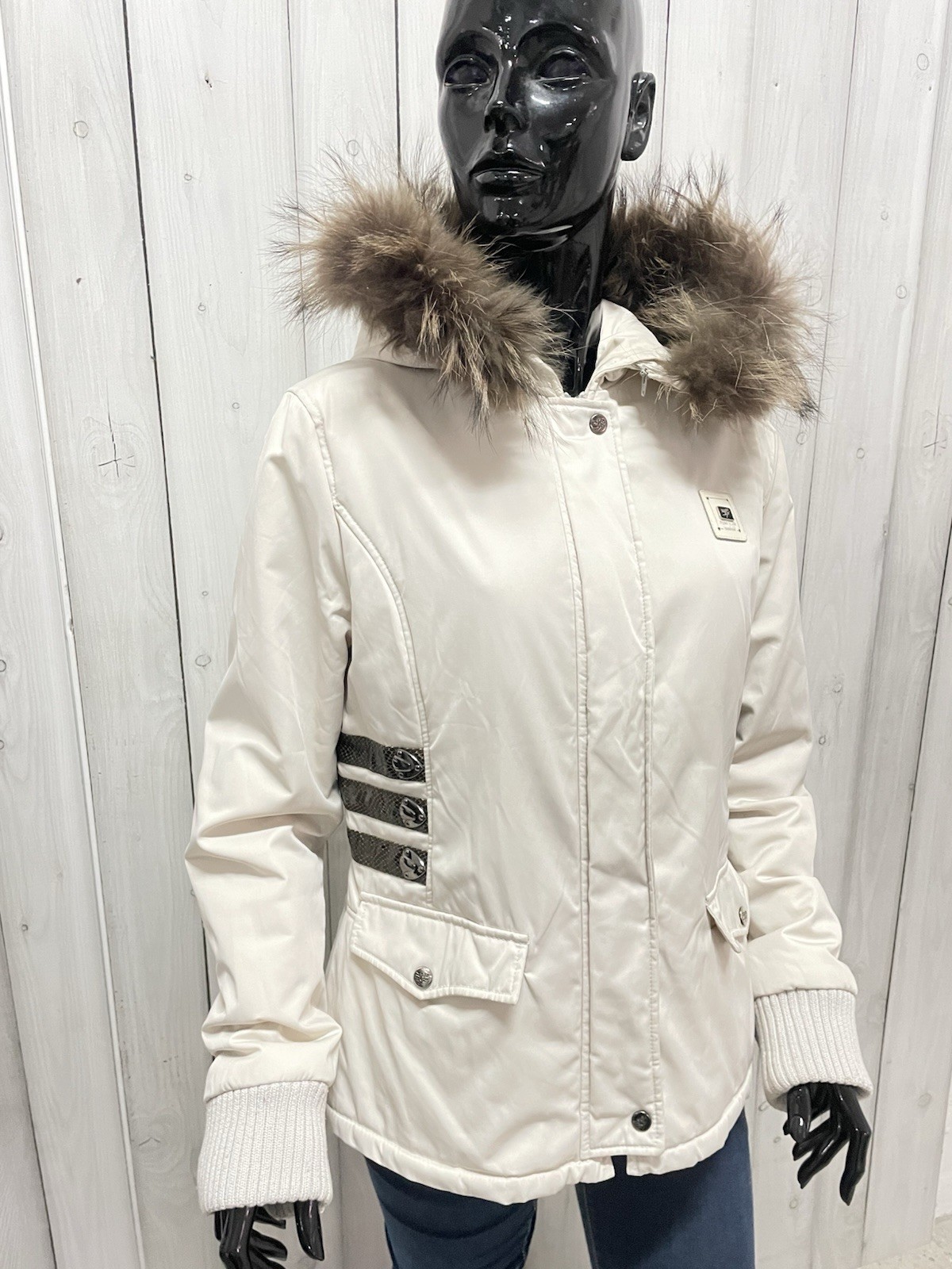 Piero Guidi Lineabold Giacca Donna Bianca Parka Cappuccio Pelliccia Taglia L