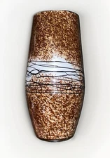 Art Glass Vase Venetian Hand Blown Cased Threaded Brown & White 13.5”x 4”. Decor