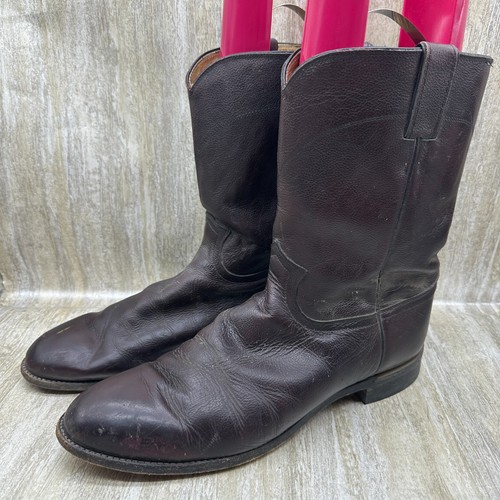 Bottes Western Cowboy Justin – Homme 9 EE – Cuir Cerise Rouge – Vintage Mexique
