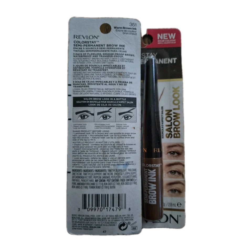 2x Revlon Colorstay Semi-Permanent Brow Ink #351 Warm Brown Ink 0.09 Fl oz - Image 2 of 2