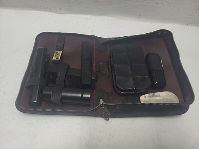 Vtg Weber Shoe Shine Kit Brush Shoehorn Genuine Leather Top Grain Case 1940