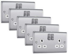BG Nexus Brushed Steel Double Socket 13Amp Switched Outlet - NBS22W White Insert