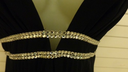 💗ABS Evening By Allen Schwartz Black Deep VNeck Bling Dress Cocktail Party Sz 6 - Picture 8 of 11