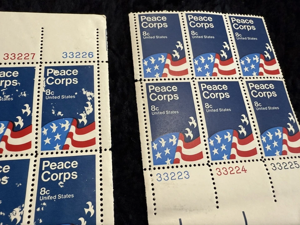 US Plate Block Stamp Scott# 1447 Peace Corps 1972 8 Cents 6 stamp Plate X 7 - image 3 of 4