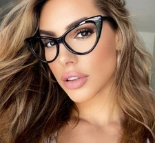 Eyeglasses Cat Eye Demi "NIKITA" Women Glasses Clear Lenses Shadz GAFAS Fashion