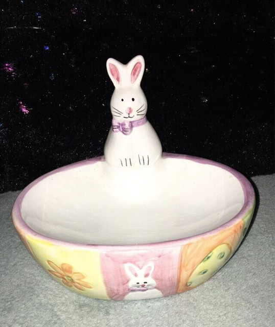 Easter Bunny Ceramic Candy Dish. 6” Diameter Oval Shape. (1998) eBay