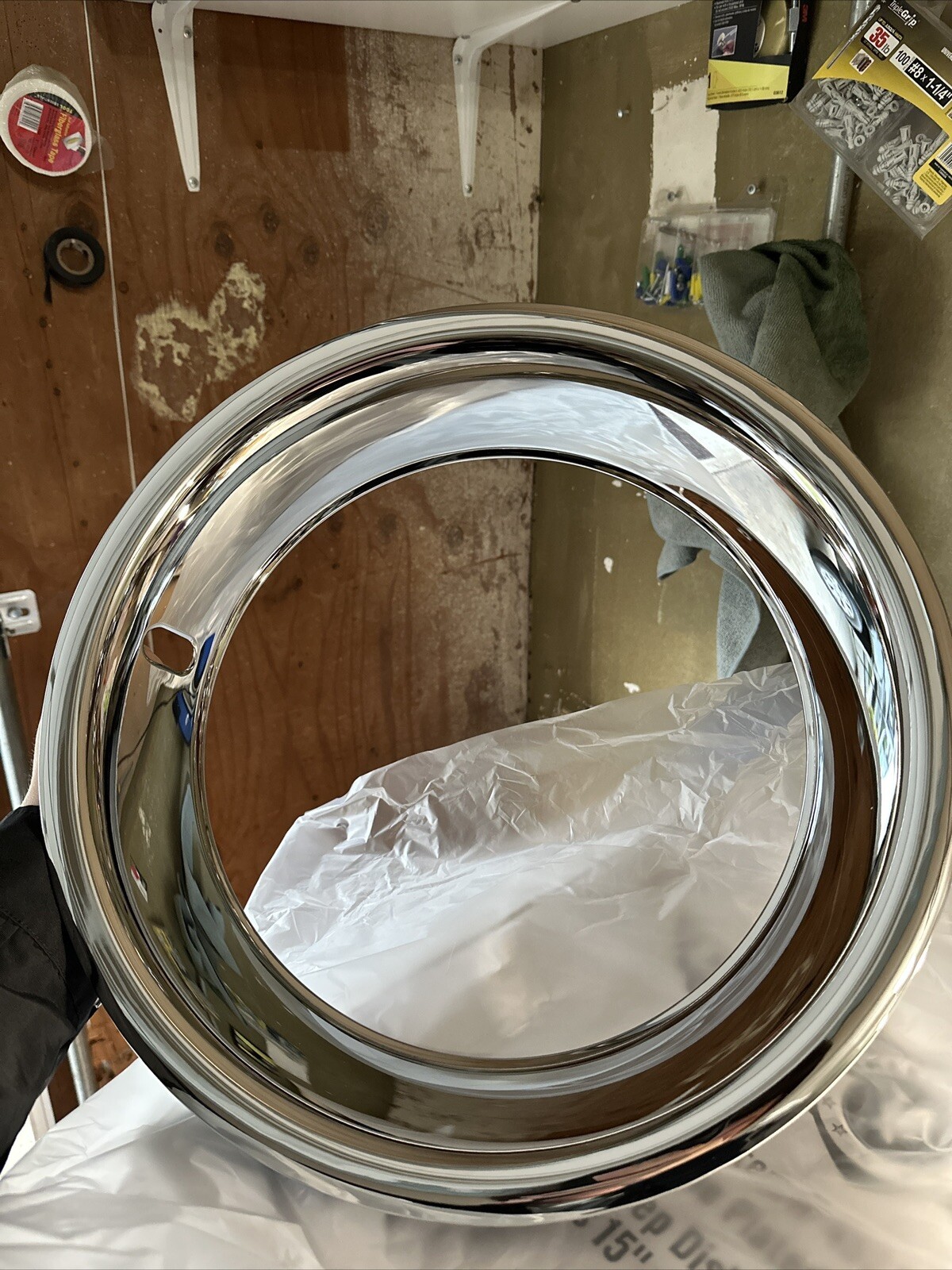 (4) STAINLESS TRIPLE CHROME PLATED BEAUTY RINGS 15x8 RALLY WHEELS, 71