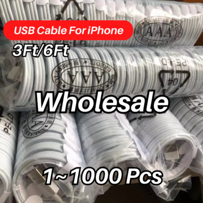 Wholesale Bulk Lot USB Cable 3/6Ft For Apple iPhone 14 13 12 11 8 6 Charger Cord