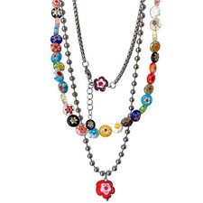 Boho Multilayer Stainless Steel Chain Acrylic Pendant Choker Necklace Jewelry