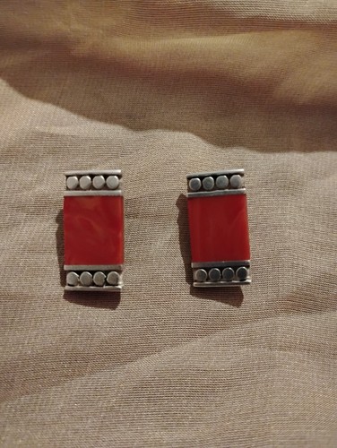 Vintage Art Deco Ohrclips Sterlingsilber und rote Koralle