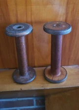 Antique WOOD & METAL Industrial Spool Spindles 1933 Vermont candle stick holders