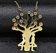 Gold Tone Tree of Life Couples Necklace Pendant