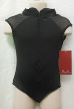 Dance Mirella zipup leotard 6x-7 black M1531C embroidered back capsleeve