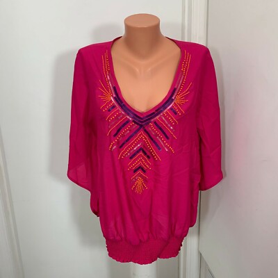 Coldwater Creek  large Dolman Sleeves Sequins Beads Blouse Shirt