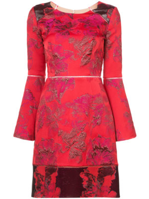 $695 NEW MARCHESA NOTTE Metallic Brocade A Line Dress Floral Red 4 8 10 12  | eBay