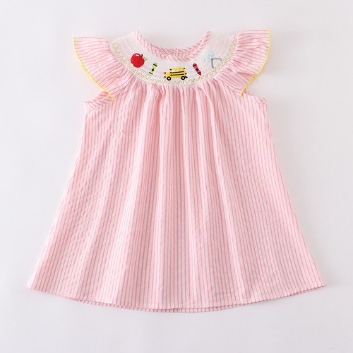 Boutique Back to School Apple School Bus Alphabet ABC Embroidered Smocked Dress - Picture 13 of 17