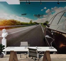 3D Black Car Road Wallpaper Wall Mural Removable Self-adhesive Sticker2402