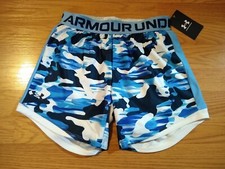 Under Armour Girls Shorts YMD Youth Medium Loose Fit Blue White CAMO UA NEW