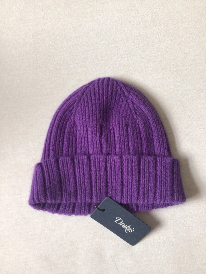 DRAKES Purple Lambs wool and Angora Beanie cap  Hat Made In Scotland NEW - Image 2 of 3