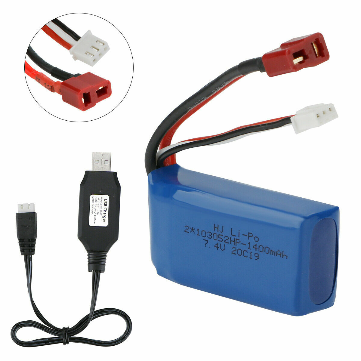 2x 1400mAh 7.4V LiPo Battery w Deans Plug T Connector for WLtoys 4WD RC Cars UK
