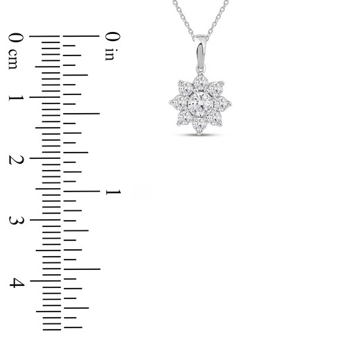 14k White Gold 1Ct TDW Lab Grown Diamond Cluster Flower Pendant Necklace - Picture 6 of 7