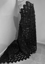 BLACK Cutout Embroidery Rhinestones Organza Lace Fabric 50” Width SOLD BY  YARD