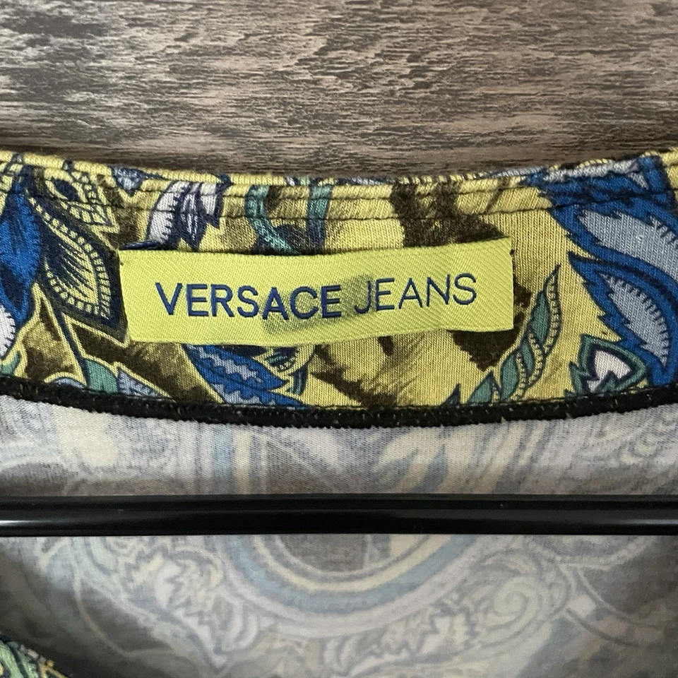 Versace Jeans Women’s Logo Patterned Top Long Sleeve Yellow/Black Sheer Side 10 - Image 3 of 4