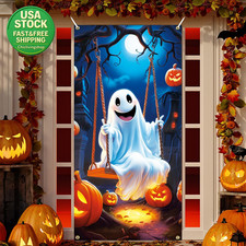 Halloween Door Cover Banner Ghost Pumpkin Party Decoration 71X35 Inch Indoor