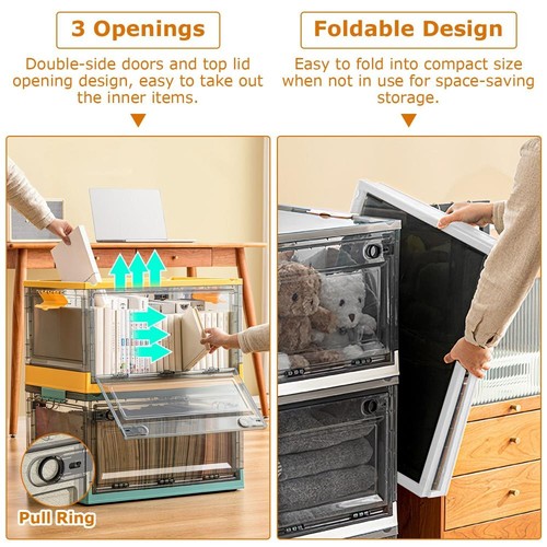 2 Packs 27L/56L Storage Bins with Lids Collapsible Wardrobe Organizer Container - Picture 3 of 16