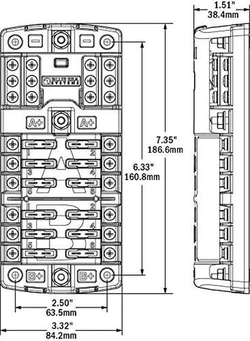 Blue Sea Systems 5032 ST Blade Fuse Block Dual 12 with Ground and Cover - Image 2 of 3