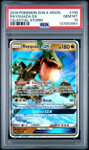 2018 POKEMON SUN & MOON CELESTIAL STORM #109 RAYQUAZA GX PSA 10