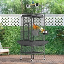 Parrot Cage with Stand, 4 Feeders, Wooden Perches, Easy Clean Pull-Out Tray