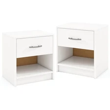 Set of 2 Nightstand Bedside Table w/ Drawer Open Storage Shelf for Small Spaces