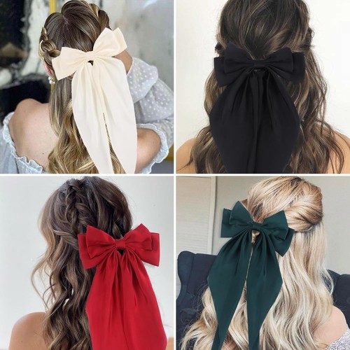 Hair Bows For Women Girls, 4PCS Large Bowknot Black/Beige/Red/Green - Picture 7 of 7