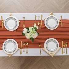 12pack Chiffon Table Runner 14X108 Inch Sheer Wedding Runner，Romantic Rust Sh...