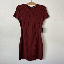 Express Womens S Pleated Mini Dress Short Sleeve Bodycon Slimming Burgundy