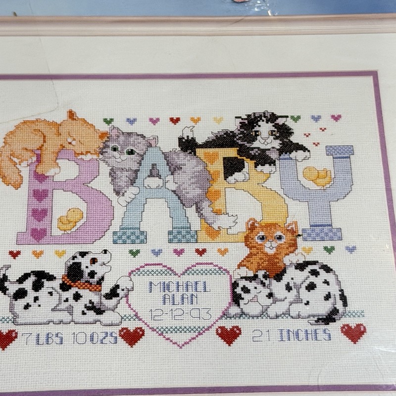 Welcome Baby Birth Record Announcement Counted Cross Stitch Kit NOS Boy Girl