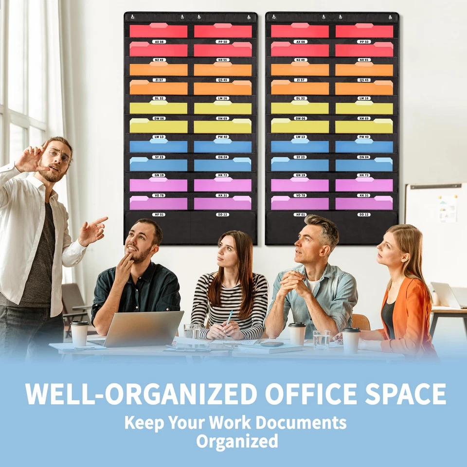 20 Pockets Hanging Wall File Organizer, Black Storage Pocket Chart for File F... - Image 2 of 4