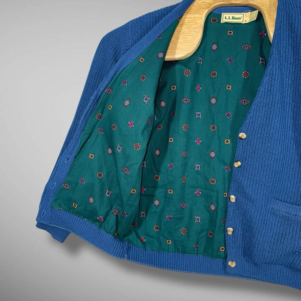 Cárdigan LL Bean para mujer grande azul forrado lana tejido suéter tareas de granero vintage Foto 4 de 4