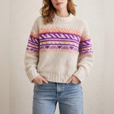 Xirena Alpaca Wool Knit Sweater Fair Isle Stripe Cozy Boho Size M