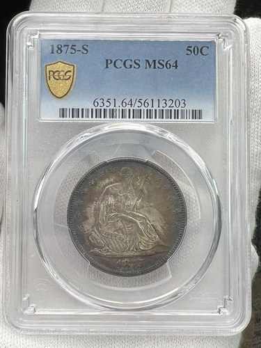 1875-S Seated Liberty 1/2 Half Dollar 50c PCGS MS64 90% Silver US Coin