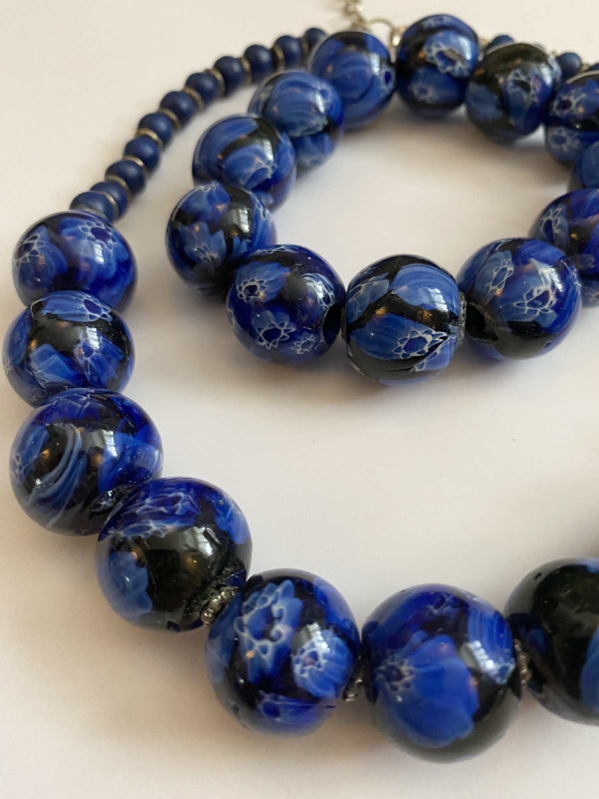 Statement Blue Chunky Patterned Bead Necklace And… - image 6