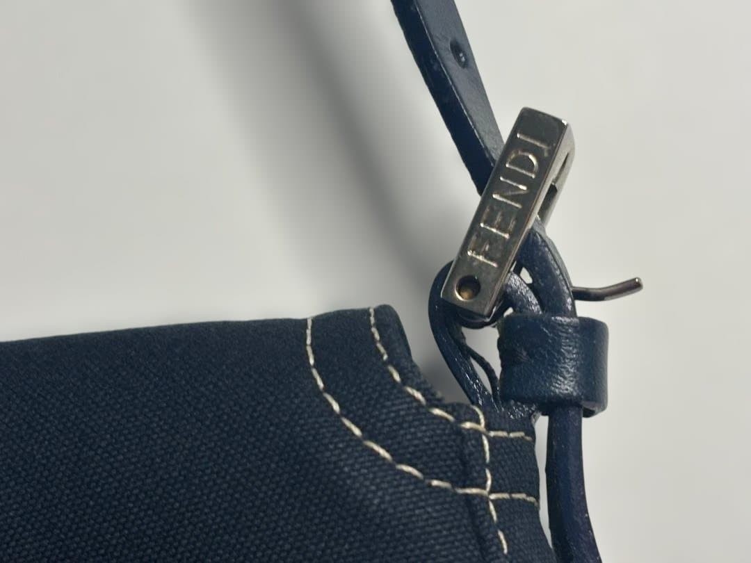 FENDI One Shoulder Bag Purse FF Baguette Denim Leather Navy Authentic thumbnail 11