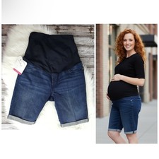 Isabel Maternity Jean Shorts Womens Size 4 Bermuda Blue Crossover Panel Summer