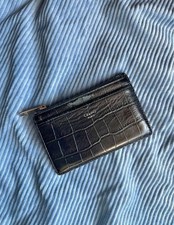 Celine Crocodile-Embossed Calfskin Card Holder Silver Finish - 679.99 Retail