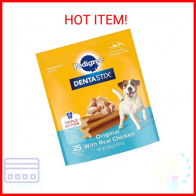Pedigree Dentastix Small & Medium Breed Dog Treats, Original with Real Chicken, 
