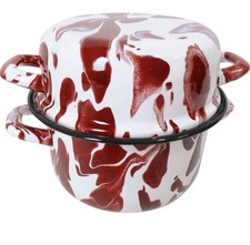20cm Enamel Pots Red & White Marble Design Mussels Sea Food Pot Kitchen