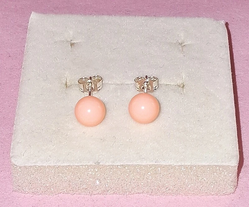Orecchini donna in Argento 925 e pasta di Corallo Rosa 6 mm - Immagine 2 di 4